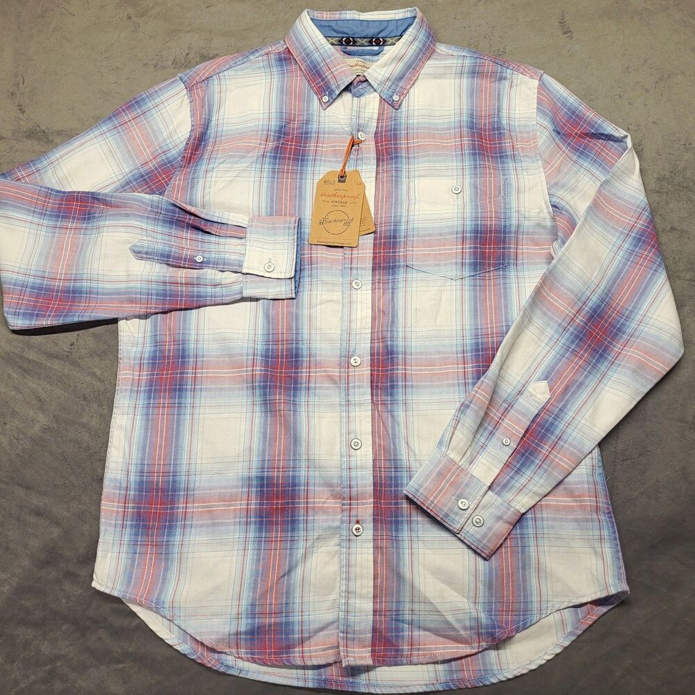 Original "Weatherproof" Vintage Men's M Shirt Long Sleeve Blue/Red Plaid